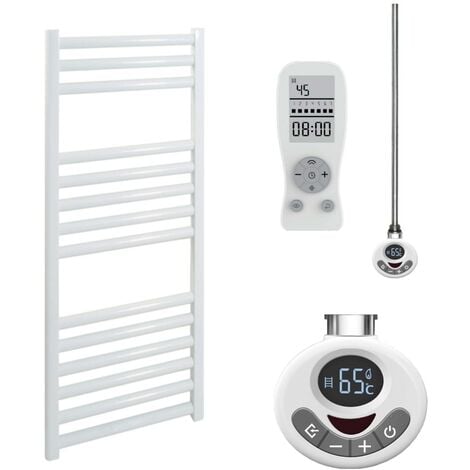 BRAY Straight Towel Warmer / Heated Towel Rail, White - Electric, Thermostat + Timer