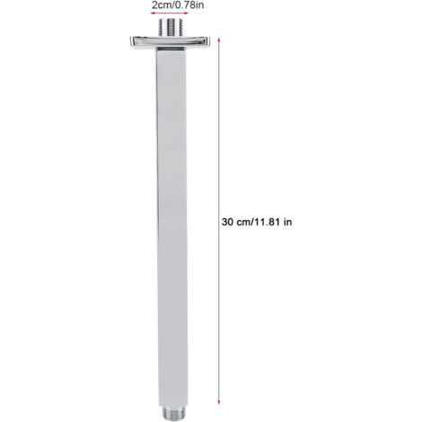 Brazo de ducha cuadrado, estructura de pared de acero inoxidable cromado para cabezal de ducha de baño (manguera de extensión de ducha de 30 cm).