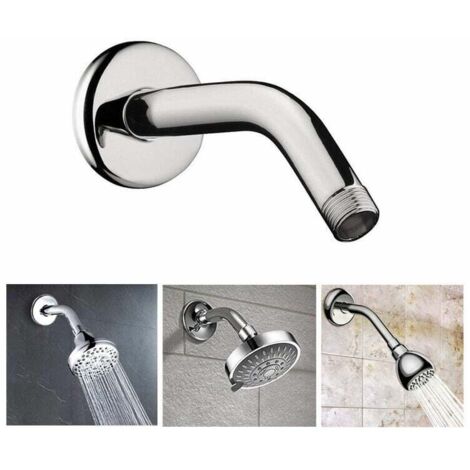 Brazo de ducha profesional en acero inoxidable cromado, de 12,8 cm de longitud, con codo de pared para fijación a la ducha.