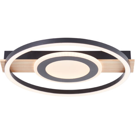 BRE-Light Plafonnier LED Maureen 39x37cm noir/bois métal/bois/plastique   LED 22 W intégrée (flux lumineux : 2900lm, couleur de la lumière : 3000K)