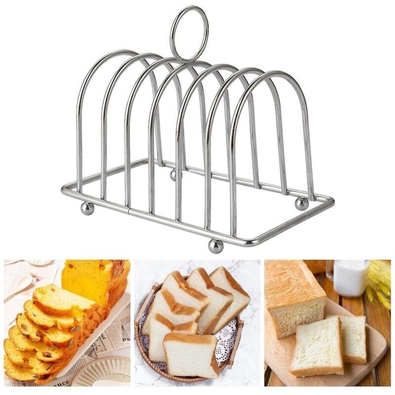 Bread Rack Non-deformable Loop Carry Handle Non-stick Ball Feet Rust-free Stainless Steel 6 Slots Toast Bread Holder Bakery