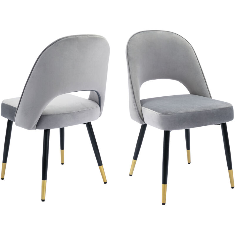 Velvet Dining Chairs Set of 2 Side Chairs with Metal Legs Kitchen Leisure Chairs for Dining Living Room Restaurant, Grey