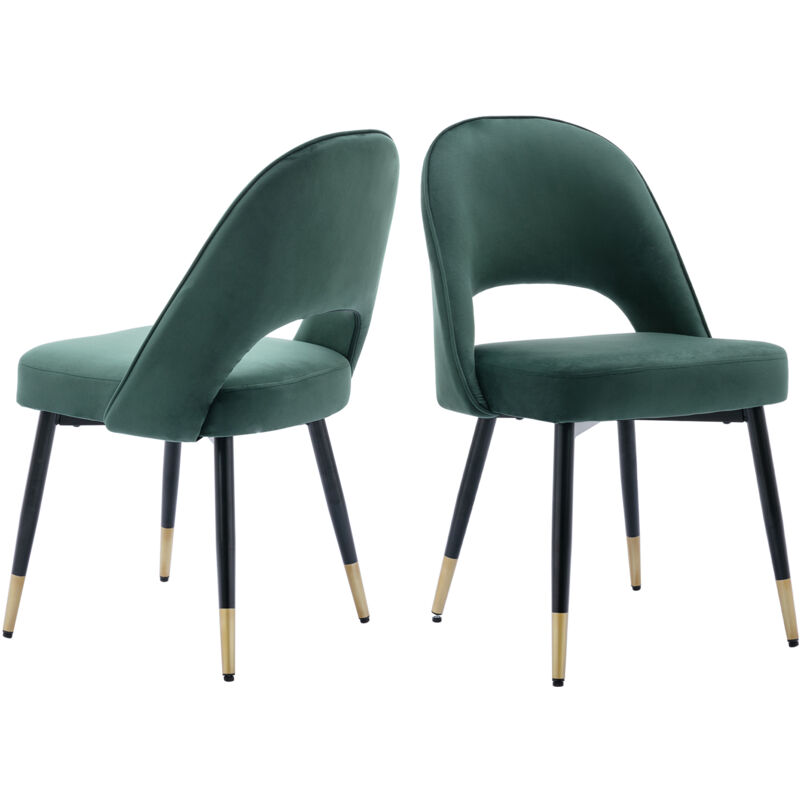 Velvet Dining Chairs Set of 2 Side Chairs with Metal Legs Kitchen Leisure Chairs for Dining Living Room Restaurant, Green