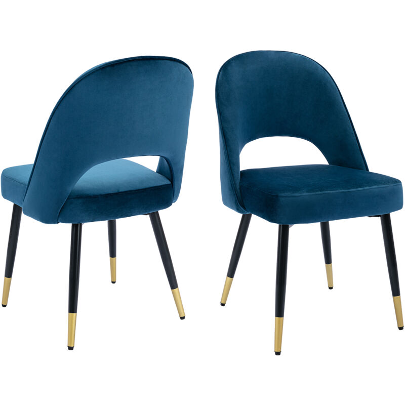 Velvet Dining Chairs Set of 2 Side Chairs with Metal Legs Kitchen Leisure Chairs for Dining Living Room Restaurant, Blue