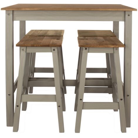 Breakfast Set Stools Included Solid Pine Grey Wooden Dining Kitchen Furniture
