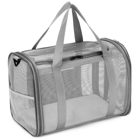 Breathable Mesh Pet Carrier Large-Space Cat Carrying Bag with Shoulder Strap & Removable Mat Foldable Pets Travel Carriers for Cats Dogs, light gray