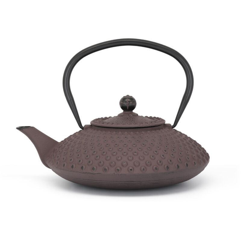 Flacher Wasserkocher De Gusseisen Asia De 1, 25 Liter, Auberginefarben, Große Emaillierte Induktionskanne Mit Filter De Aus Edelstahl - Bredemeijer