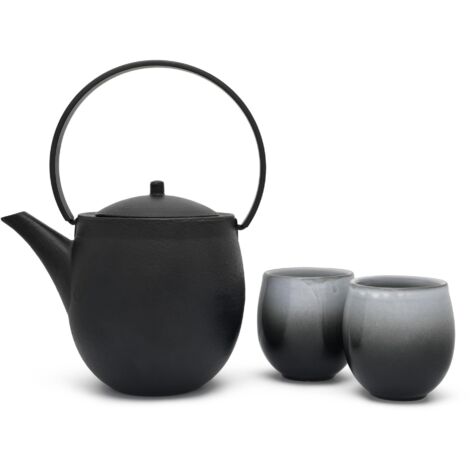 BREDEMEIJER Set cadeau théière Sendai 1,2 litre fonte noire 2 tasses en porcelaine