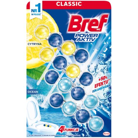 Bref Power Aktiv - Ocean Lemon Toilettenreiniger, 4 x 50 g - Eine sauberere und glänzendere Toilette