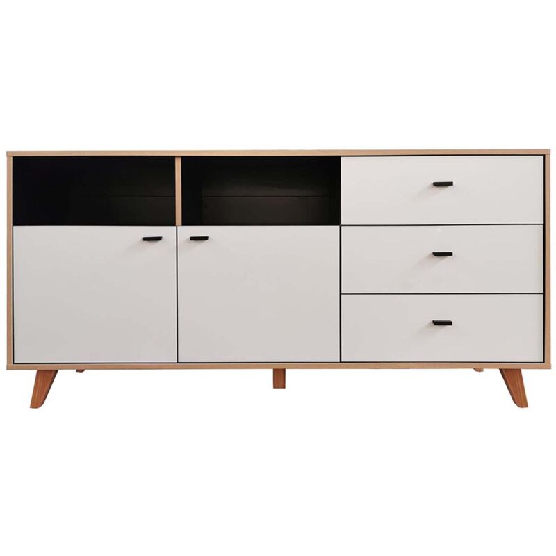 

Brekka: Aparador de madera natural con 2 armarios y 3 cajones - Blanco