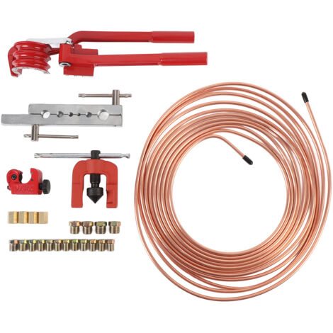 [Bremsleitungs-Bördelset] Rohraufweitset mit 5 Adaptern (3/16, 1/4, 5/16, 3/8, 1/2 Zoll) + Biege-/Schneidwerkzeug und 20 Schrauben für Kupfer/Aluminium/Messing - ManoMano