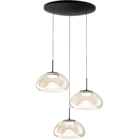 BRENA SOSPENSIONE COGNAC 3 LUCI TONDA A LED CCT 2700K - 3000K - 4000K- 30W - 3240 lm DIMMERABILE A STEP