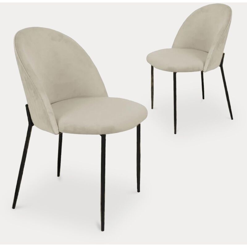 BRENDA - Lot de 2 chaises design en velours beige et pieds noirs