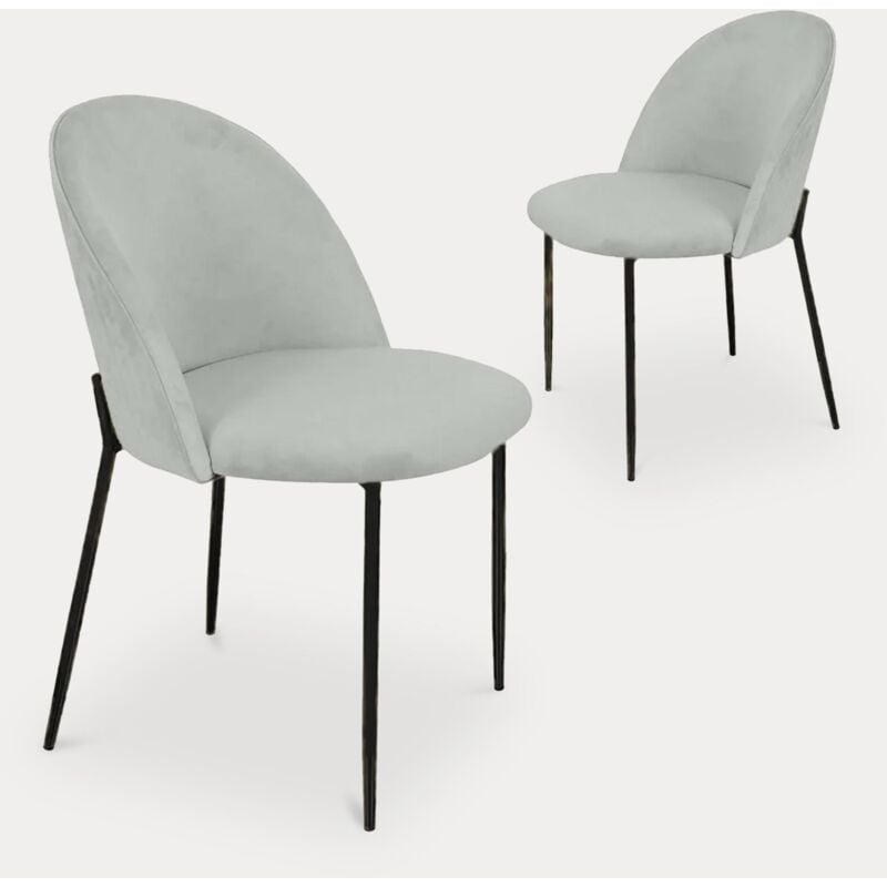 Mobilier Deco - brenda - Lot de 2 chaises design en velours gris et pieds noirs