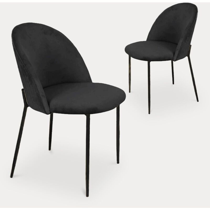 Mobilier Deco - brenda - Lot de 2 chaises design en velours noir et pieds noirs