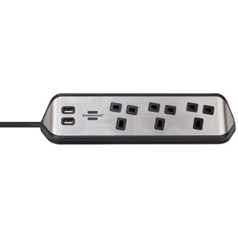 Brennenstuhl 1153593410 estilo Corner Extension Lead 240V 3-Gang 13A Black 2m