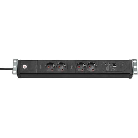 Brennenstuhl 1156057984 Premium Web-Line V3-Ciabatta Internet a 4 Prese con Master Slave e connettore LAN (3 m Cavo – 19", Made in Germany, Colore: Nero