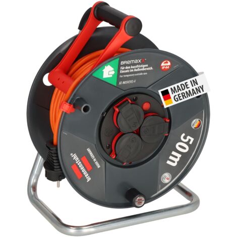 Brennenstuhl 1208520500 Garant V2 IP44-Avvolgicavo, 50 m, Prodotto in Germania, Cavo segnaletico Arancione, Uso a Breve Termine in Ambienti Esterni, Nero