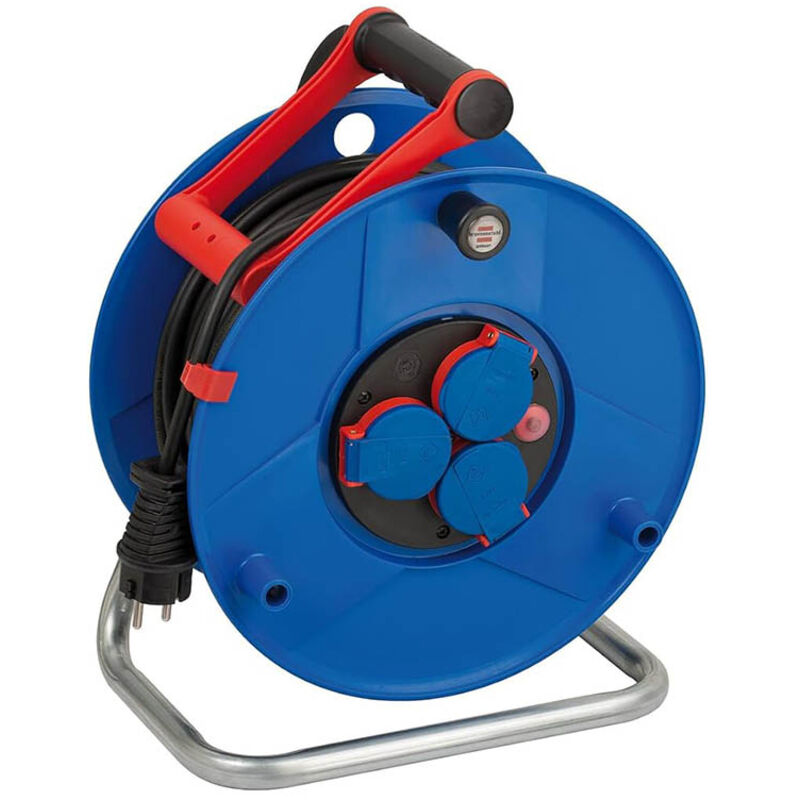 Enrouleur de câble Garant avec cable bremaxx® de 50m et 3 prises dede courant (extérieur, IP44, thermostat, Made in Germany) bleu - Brennenstuhl