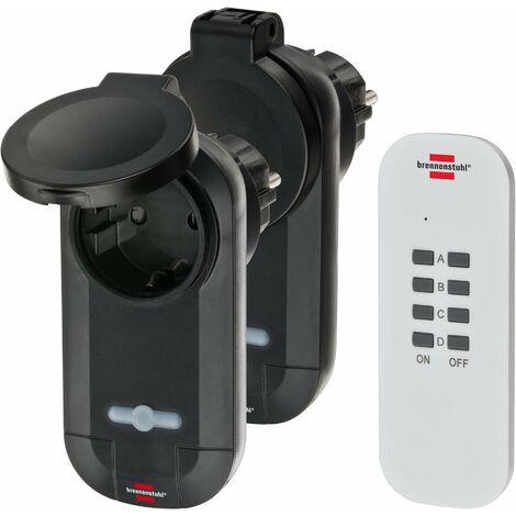 Brennenstuhl 1507030 Set di interruttori Radio RC CE1 0201 Comfort IP44 RCCE10201, Nero e Bianco, 2 Funksteckdosen Außenbereich