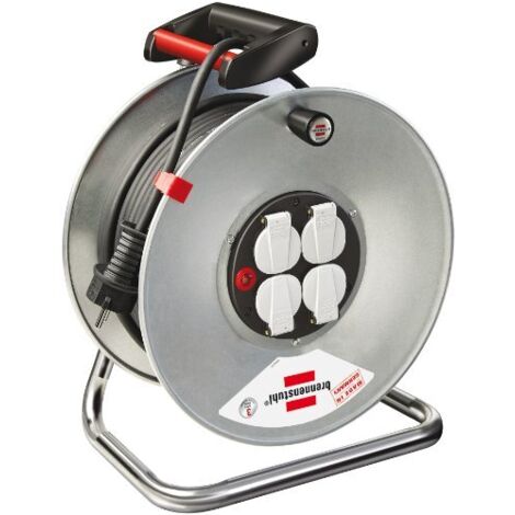 Brennenstuhl 25m H05VV-F 3G1,5 prolunghe e multiple 4 presa(e) AC Nero, Rosso, Argento, Bianco