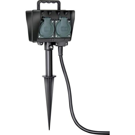 Brennenstuhl 4 prese da giardino con picchetto di terra (plastica resistente alle intemperie, presa esterna con alloggiamento impermeabile, cavo da 1,5 m) nero
