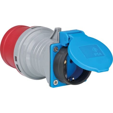 Brennenstuhl – Adaptateur électrique 1081690 CEE 400V/16A vers 230V/16A – IP44 pour extérieur – Intensité 16A – Couleurs bleu gris rouge