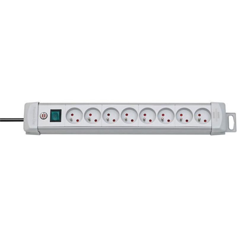 Multiprise Premium Plus avec interrupteur à voyant lumineux - H05VV-F 3G1,5 8 prises / 3m - Gris