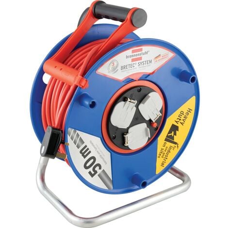Brennenstuhl Bretec 3-Way Socket Cable Reel (50M Extension Cable, Ergonomic Hand