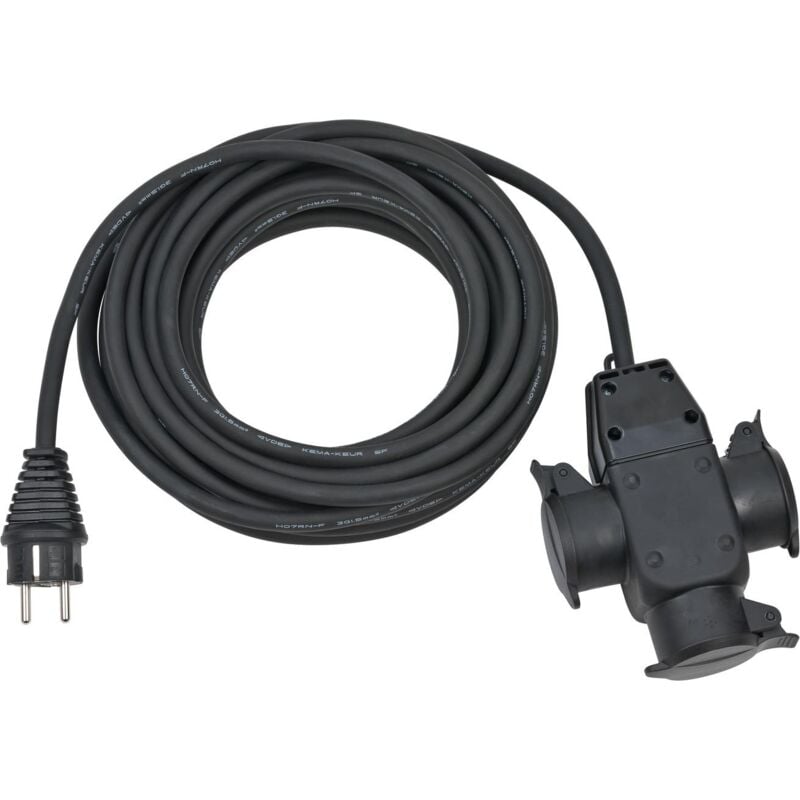 Rallonge à contact de sécurité 230 v 3 x 1,5 mm² (câble) 10 m H07RN-F noire IP44