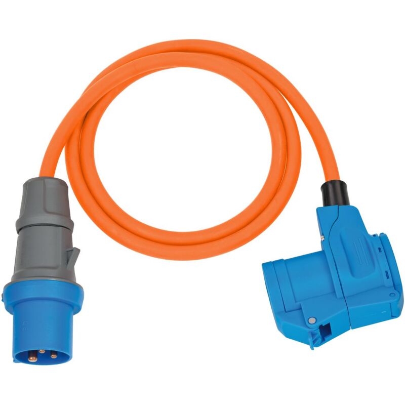 Camping-/Maritim cee Verlängerungskabel IP44 1,5m orange H07RN-F 3G2,5 CEE-Stecker, Winkelkupplung 230V/16A