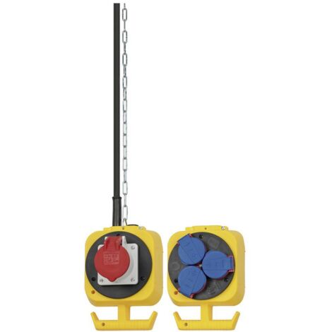 Brennenstuhl Distributore di corrente a pendolo CEE IP44, per interni ed esterni, con un cavo H07RN-F 5G1,5 da 5 m (3 prese con contatto di protezione, 1 presa CEE, prodotto in Germania)