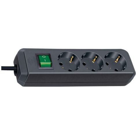 ASEIN Brennenstuhl Eco-Line, Steckdosenleiste 3-fach (Steckerleiste mit Kindersicherung, Schalter und 3m Kabel) schwarz