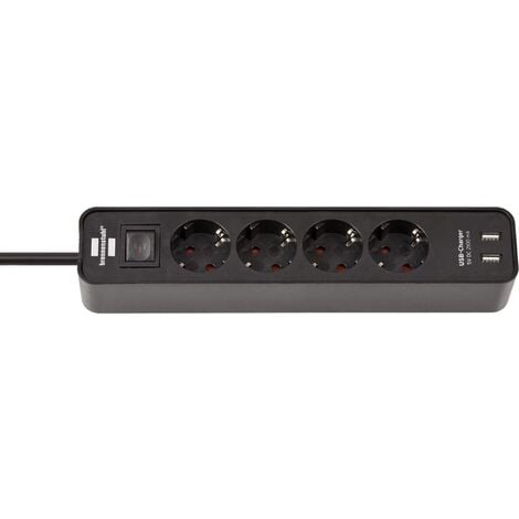 Bloc multiprise design noir avec interrupteur 3 prises 2P+T 16A câb