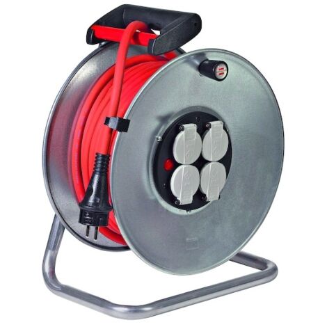 Brennenstuhl – Enrouleur électrique 25m H07RN-F 3G2,5 – 4 prises 16A IP44 – Protection enfants et disjoncteur thermique – Pour chantiers et ateliers