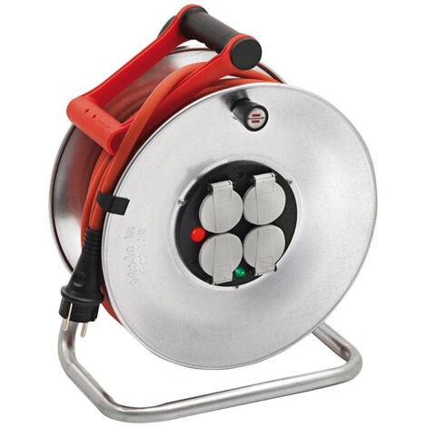 Brennenstuhl – Enrouleur électrique 40m avec 4 prises 16A – Clapets de sécurité – Voyant LED de tension – Disjoncteur thermique pour extérieur