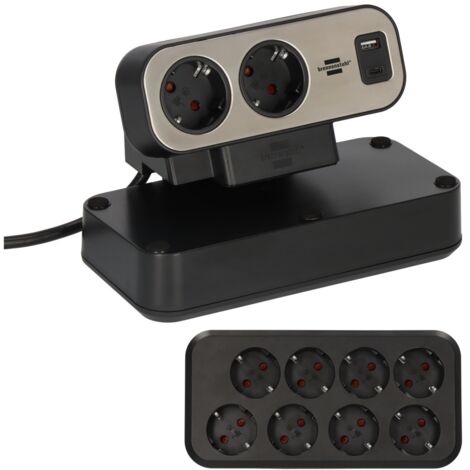 Brennenstuhl estilo Duplex Tischsteckdosenleiste, 1x USB C, 1x USB A, 10x Schutzkontakt-Steckdosen, silber/schwarz