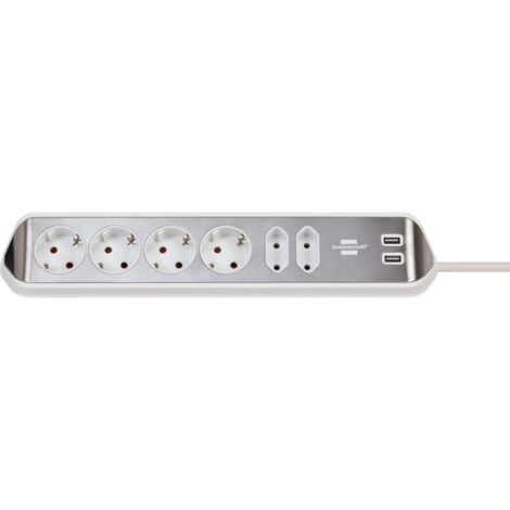 Brennenstuhl estilo multiprise argent et blanc 6 sorties USB