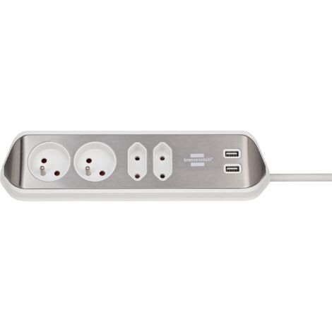 Brennenstuhl® Estilo - Regleta de 4 enchufes para Cocina y Oficina, con Sistema de Carga