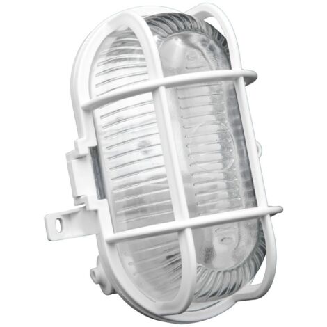 Brennenstuhl Plafoniera Ovale da Parete o Soffitto, Portalampada con Griglia in Plastica Resistente, Attacco E27, Max 60W, Applique per Interno & Esterno, IP44, Bianca