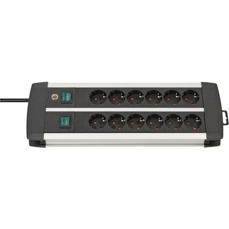 Brennenstuhl Premium-Alu-Line Technique, 12 prises, Duo, noir, 3m H05VV-F 3G1,5, prises commutables par six - 1391000912