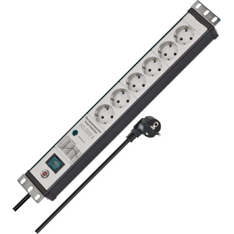 Brennenstuhl Premium Line - Ciabatta elettrica a 6 prese con protezione contro le sovratensioni 60.000 A (presa multipla in formato 19", cavo da 3 m, con interruttore, Made in Germany) nero/grigio