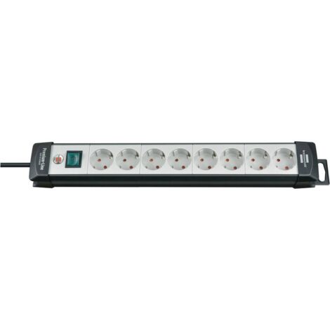 Brennenstuhl Premium-Line - Presa multipresa con 8 prese di corrente (cavo da 3 m, con interruttore, montabile, Made in Germany), nero/grigio