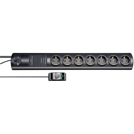 Brennenstuhl Primera-Tec Comfort Switch Plus Multipresa di Protezione da Sovratensioni 7 Posti, Interruttore, Colore Nero, Lunghezza Cavo 2m H05VV-F 3G1,5, 2 Prese Fisse e 5 Commutabili, Modello 11533