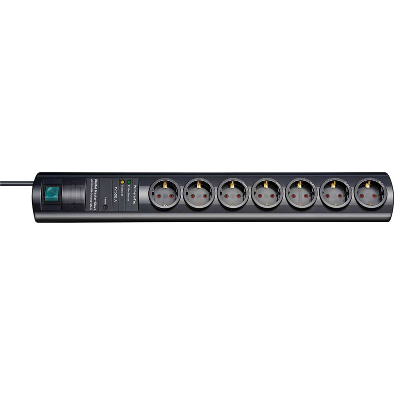 Primera-Tec DigiMaster, Steckdosenleiste 7-fach mit Überspannungsschutz 19.500A (2m Kabel, Schalter, Master Slave Funktion) schwarz - Brennenstuhl