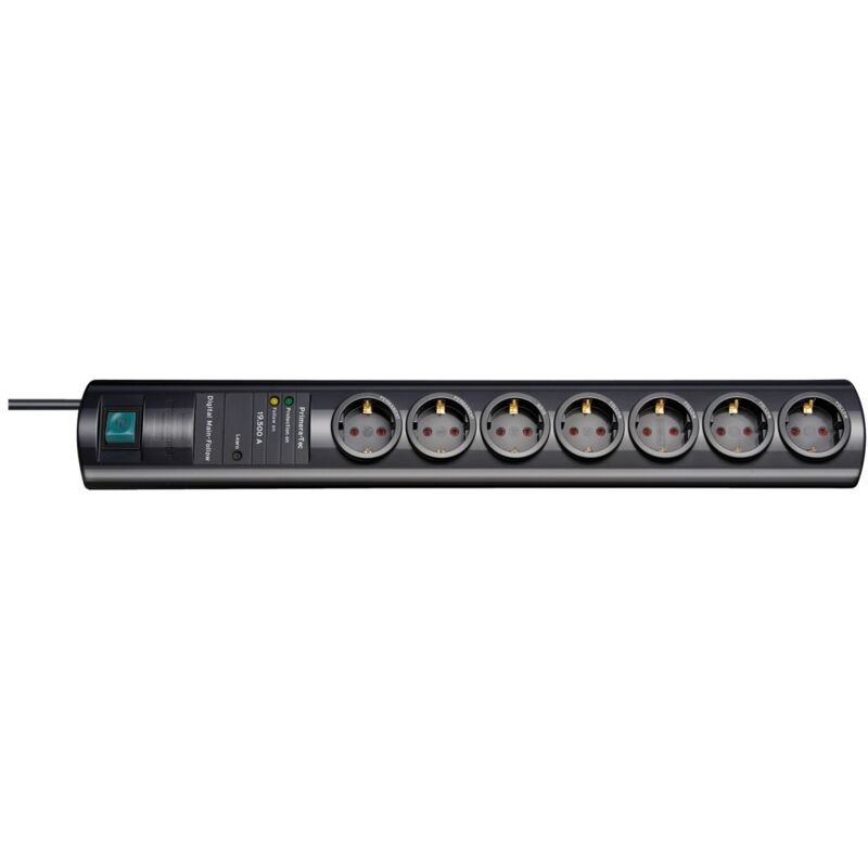 Primera-Tec DigiMaster, Steckdosenleiste 7-fach mit Überspannungsschutz 19.500A (2m Kabel, Schalter, Master Slave Funktion) schwarz - Brennenstuhl