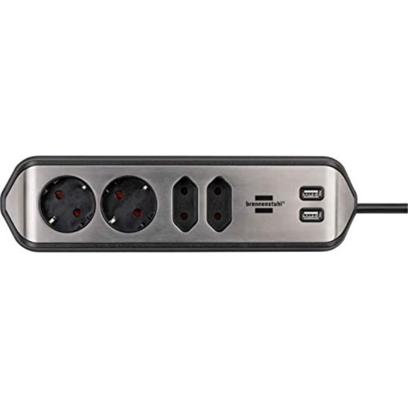 Brennenstuhl – Multiprise 4 prises AC 2 USB 2m – 1153590410 – Prises avec protection de contact – Pour installation horizontale ou verticale Brennenstuhl – Multiprise 4 prises AC 2 USB 2m – 1153590410 – Prises avec protection de contact – Pour installation horizontale ou verticale