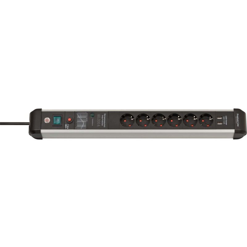 Brennenstuhl Premium-Protect-Line 60.000A Multiprise de protection contre les surtensions avec fonction de charge USB 6x 3 m H05VV-F 3G1,5 Brennenstuhl Premium-Protect-Line 60.000A Multiprise de protection contre les surtensions avec fonction de charge USB 6x 3 m H05VV-F 3G1,5