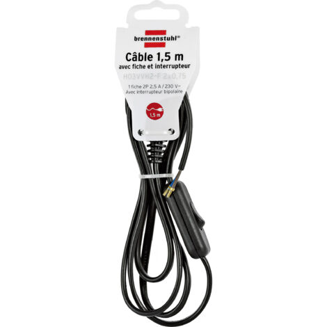 Brennenstuhl – Rallonge électrique 1,5m – Câble H03VVH2-F 2X0,75 – Indice de protection IP20 – Couleur noir pour usage intérieur
