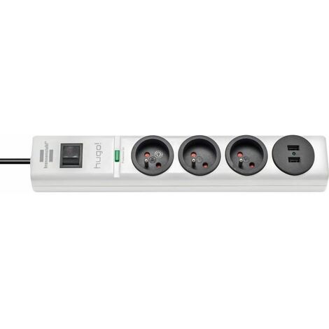 Regleta de 10 Enchufes + 2 Interruptores Blanca (2 Metros) + Protección  contra Sobretensión • IluminaShop